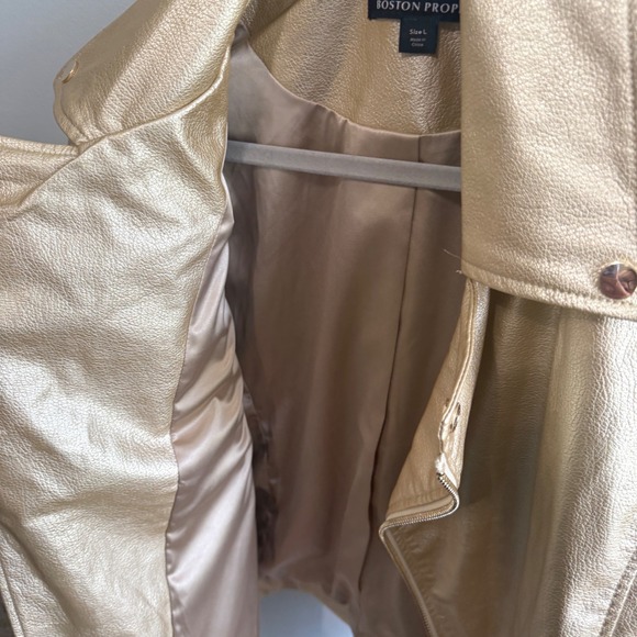 Boston Proper Gold Faux Leather Moto Jacket L - Picture 7 of 8